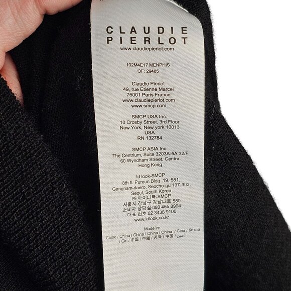 Claudie Pierlot Black & White Lace Collared Tie Front Blouse Sz 2 - Picture 7 of 9